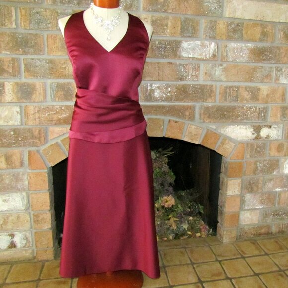 EVENING GOWN, 16, HALTER TOP + ELEGANT STOLE + LONG SKIRT -  BURGUNDY 3-PIECE - Picture 2 of 8